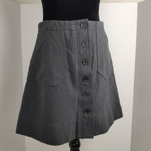 J Crew Gray Wool Blend Skirt w/ Full Button Front